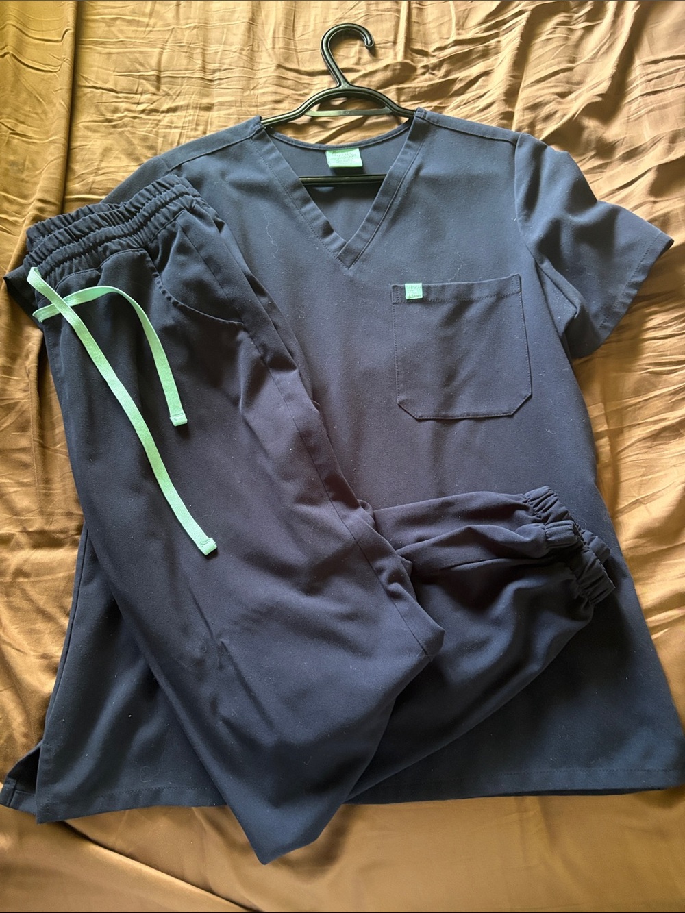 Navy Women's V-Neck Medical Scrub Set with Mint Accents